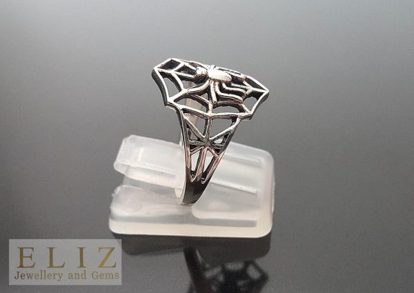 STERLING SILVER 925 Spider Web Black Widow Ring