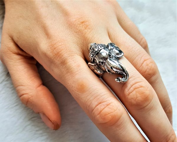 Eliz 925 Sterling Silver Elephant Ganesha Lord Ganesh Ring Good Luck Talisman Amulet