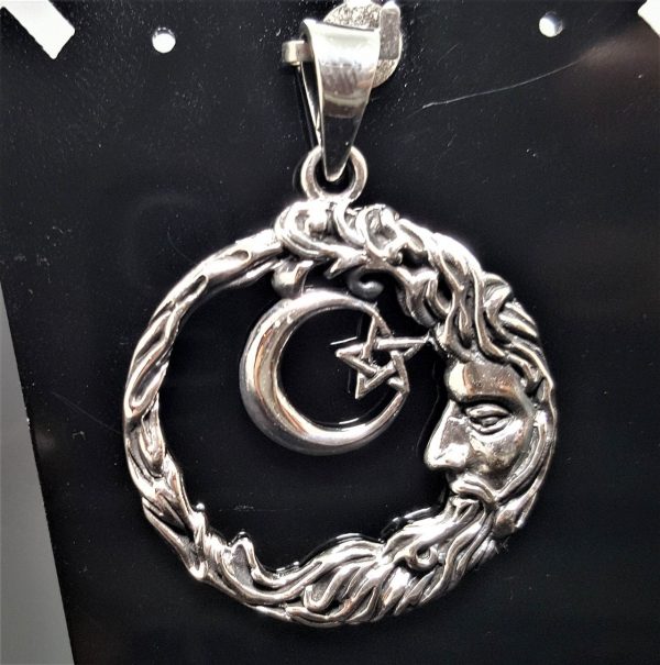 Crescent Moon Sterling Silver 925 Pendant God/Goddess Pentagram Star Pagan Wicca Star Crescent Moon Celestial Occult Sacred Talisman Amulet