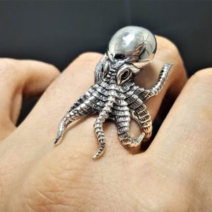 OCTOPUS RING 925 Sterling Silver Ocean Sea Animal Large Octopus Tentacles Cubic Zirconia Eyes Kraken Exclusive Gift