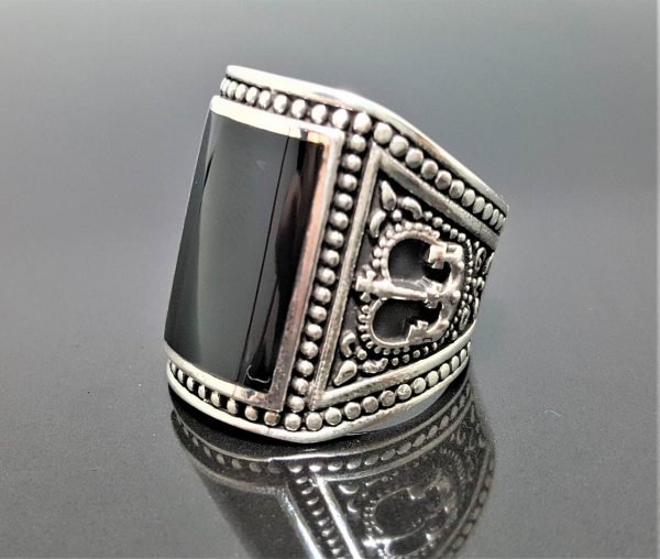 Sterling Silver 925 Black Onyx Crown Ring Royal Symbol Monarchy King Biker Rocker goth punk ELIZ