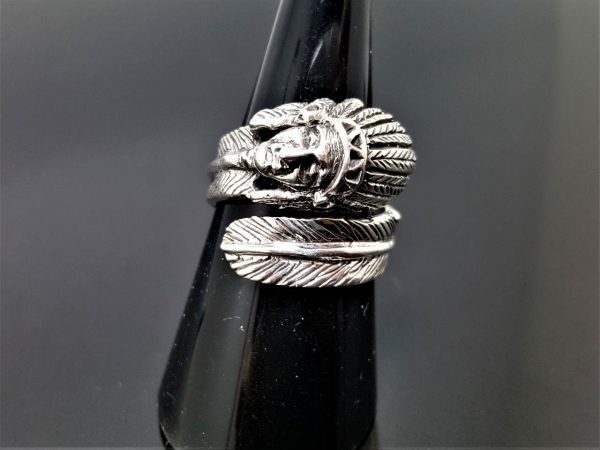 925 Sterling Silver American Indian Chief Ring Native American Tribal Chief Feather Handmade Exclusive Design Wrap around Finger Eliz