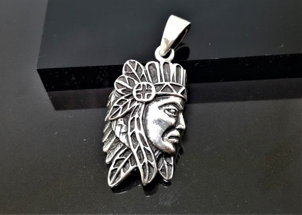 925 Sterling Silver American Red Indian Tribal Chief Profile Pendant Native American Handmade Talisman Amulet Eliz