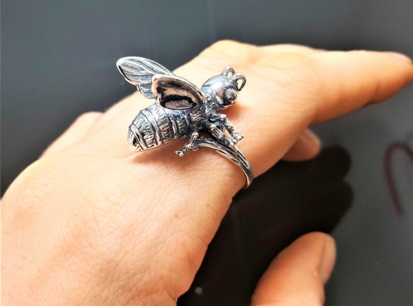 STERLING SILVER 925 Bee Ring Bumble Bee Honey Bee Apiary Jewelry Good Luck Talisman Amulet Exclusive Gift