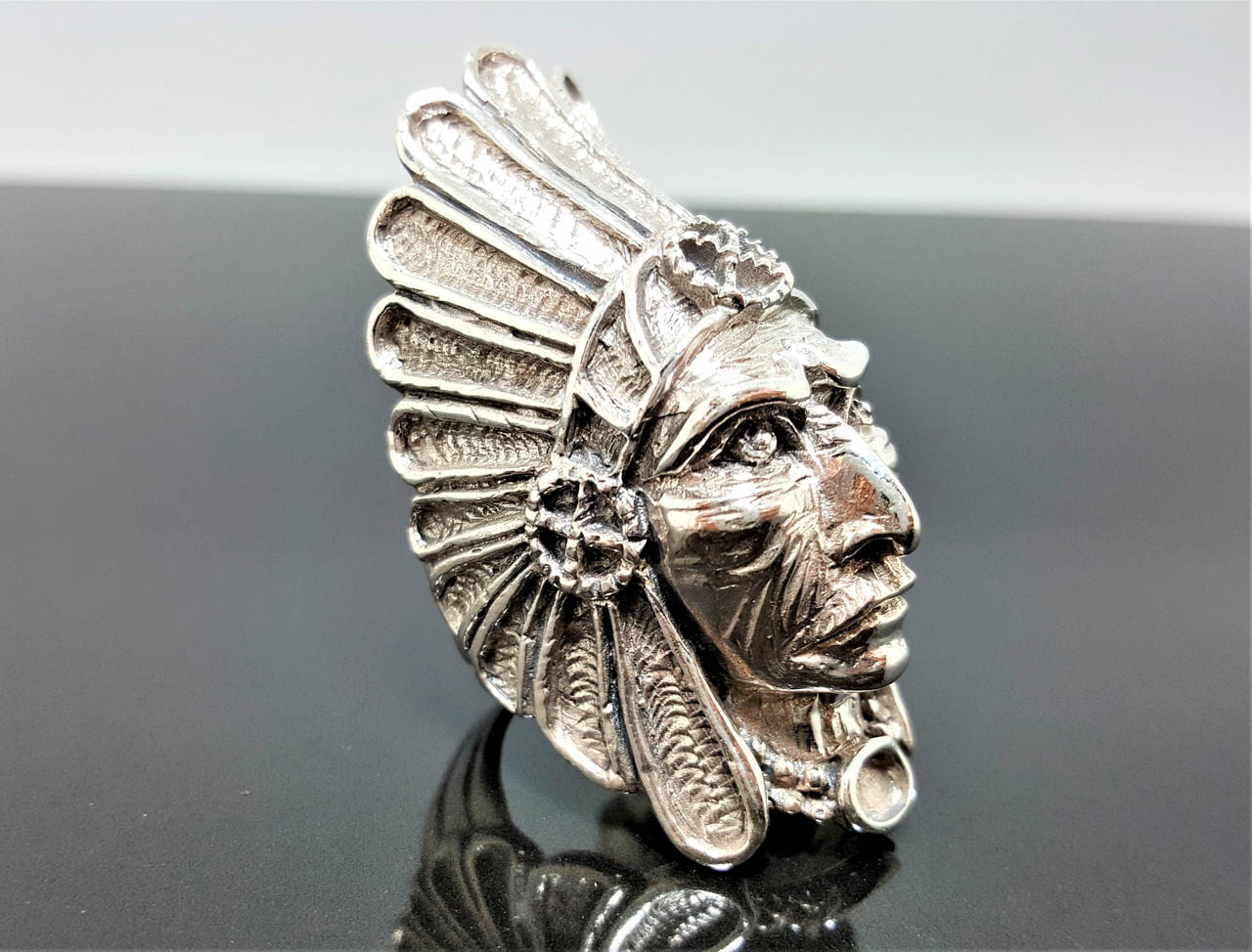 Native Indian Chief Ring – .925 Sterling Silver With Abalone Inlay, Handcrafted Tribal Design