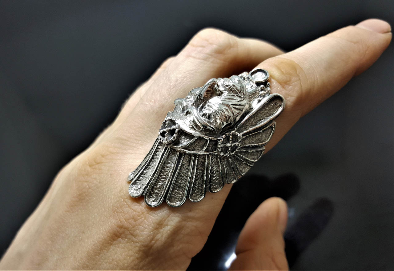 Silver Indian ring Silver Native American  Ring with Indian roach headdress Biker jewelry
