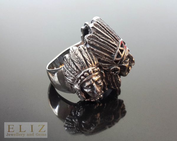 Eliz 925 Sterling Silver Ring American Indian Mother and Two Children Talisman Amulet Handmade