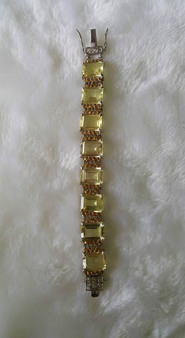Sterling Silver LEMON QUARTZ & CITRINE Bracelet Unique 7 inches