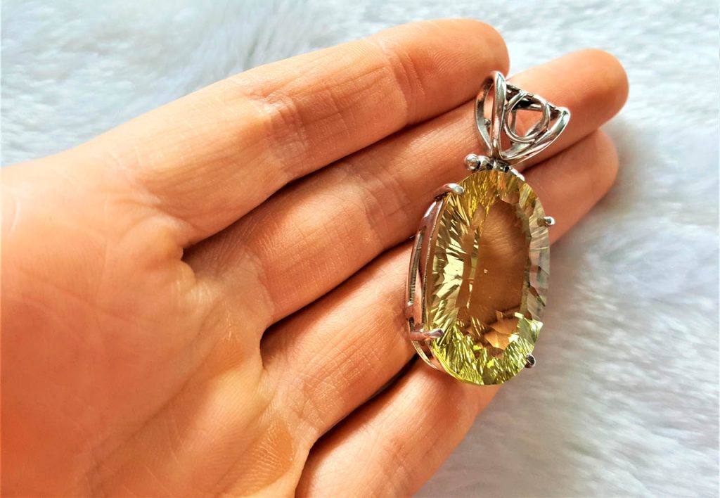 Large Lemon Quartz Sterling Silver 925 Pendant Genuine Lemon Quartz
