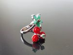 925 Sterling Silver Ring Bouquet of Genuine Red Coral Roses & Emerald Exclusive design one of a kind