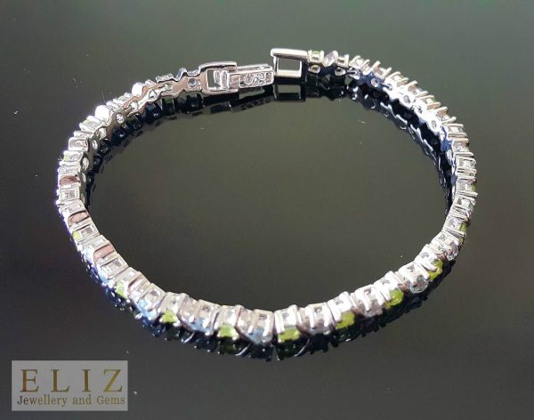 925 Sterling Silver Genuine Peridot Blue Topaz Tennise Bracelet Natural Gemstones 7,5 inches
