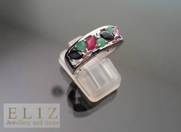 Eliz STERLING SILVER 925 Genuine Sapphire Ruby Emerald Ring Size 7&10 Natural Gemstones