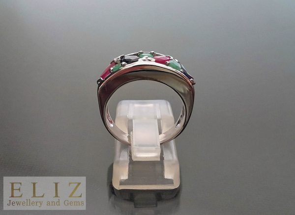 Eliz STERLING SILVER 925 Genuine Sapphire Ruby Emerald Ring Size 7&10 Natural Gemstones