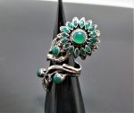 925 Sterling Silver Chrysoprase Ring Sun flower Green Agate Gemstone Unique Sunflower Gift Adjustable Ring