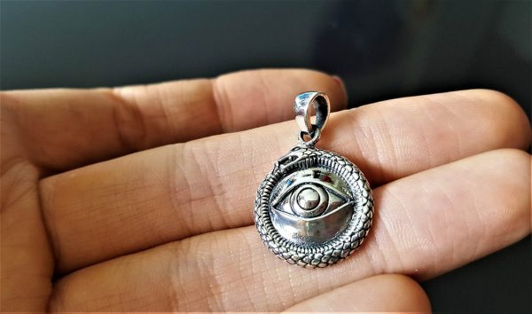 Ouroboros All Seeing Eye PENDANT STERLING SILVER 925 Ancient Symbol All Seeing Eye Snake Eating Tale Talisman Amulet