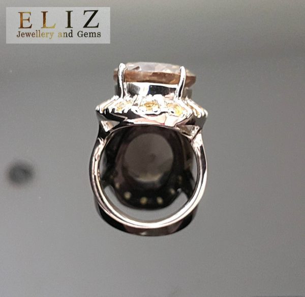 SMOKY QUARTZ & CITRINE Sterling Silver Ring Unique Rare Design Earth Minded Size 8