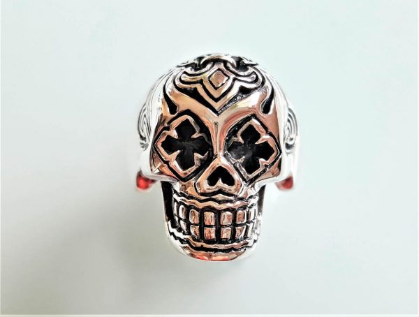 Sterling Silver Skull Tribal Fleur De Lis Skull Ring Biker Rock Heavy ...