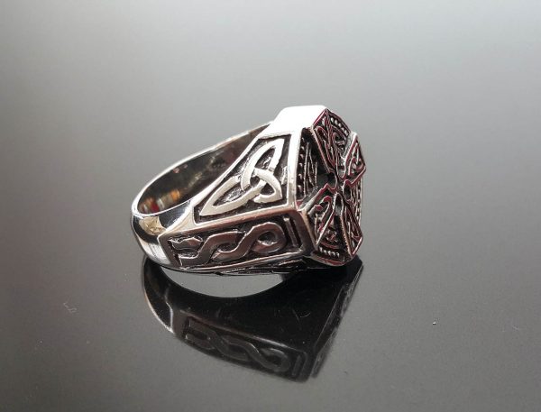 Eliz 925 Sterling Silver Ring Celtic Knot Cross Ornament Protective Amulet Symbol Norse Viking Pagan Spirit