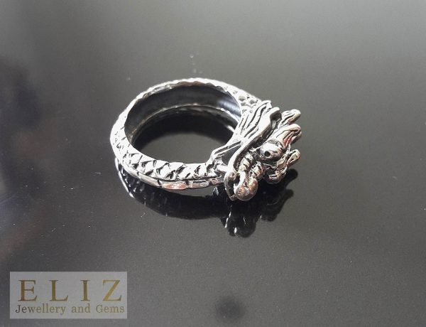 Eliz 925 Sterling Silver Ring Ouroborus Dragon Eating Tail Circle of Life Handmade Sacred Symbols Talisman