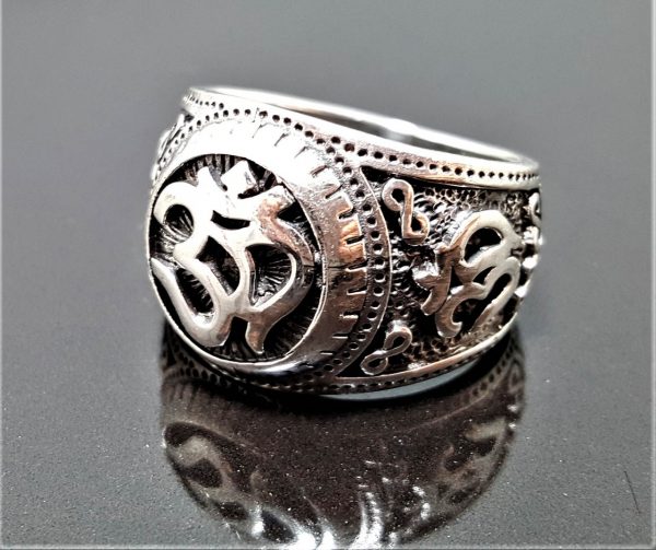 925 Sterling Silver Ohm Ring Ohm AUM Om Buddhism Mantra Talisman Protective Amulet Sacred Symbol Harmony Universe
