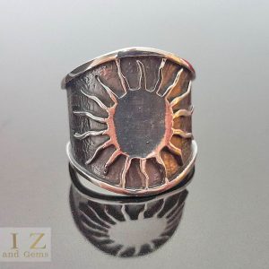 Eliz 925 Sterling Silver Sun Gazer God Ring Sacred Symbol Talisman Amulet