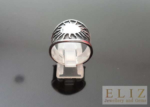 Eliz 925 Sterling Silver Sun Gazer God Ring Sacred Symbol Talisman Amulet