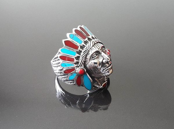 American Indian 925 Sterling Silver Ring Cherokee Chief Feather biker goth punk rocker