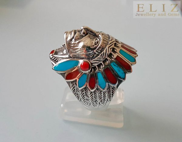 American Indian 925 Sterling Silver Ring Cherokee Chief Feather biker goth punk rocker