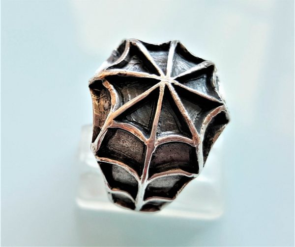 STERLING SILVER 925 Spider Web Black Handmade Ring Unique Design Gothic