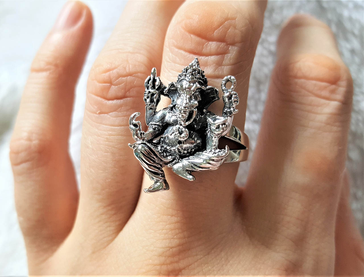 Silver Ring with Hand Painted Ganesha Motif Design 2 - Desically Ethnic