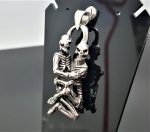 925 Sterling Silver Hugging Skeletons Pendant Hug Love Skull Punk Goth Rock Biker Exclusive Design Valentine Gift