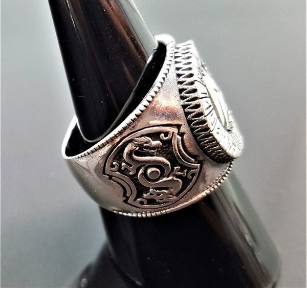 925 Sterling Silver Valknut Ring Sacred Runes Viking Norse Interlocked Triangles Dragon Spiritual Talisman Amulet