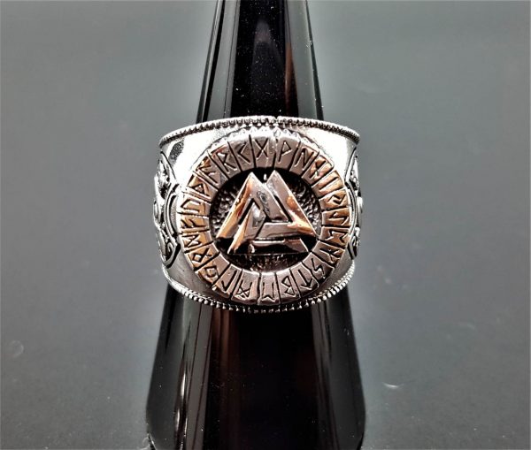 925 Sterling Silver Valknut Ring Sacred Runes Viking Norse Interlocked Triangles Dragon Spiritual Talisman Amulet