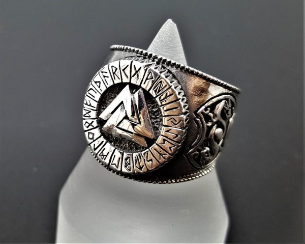 925 Sterling Silver Valknut Ring Sacred Runes Viking Norse Interlocked Triangles Dragon Spiritual Talisman Amulet