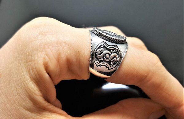 925 Sterling Silver Valknut Ring Sacred Runes Viking Norse Interlocked Triangles Dragon Spiritual Talisman Amulet