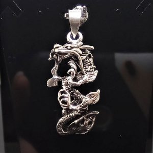 Sterling Silver Dragon Pendant Chinese Dragon Charm Ancient Sacred Symbol Good Luck Talisman Amulet