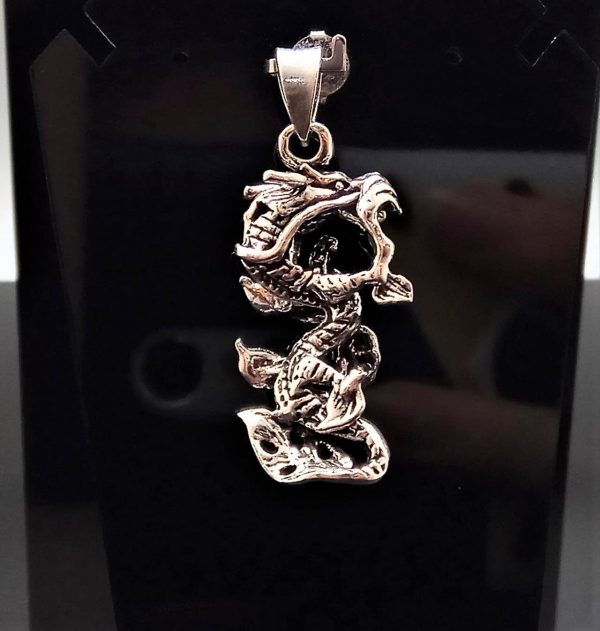 Sterling Silver Dragon Pendant Chinese Dragon Charm Ancient Sacred Symbol Good Luck Talisman Amulet