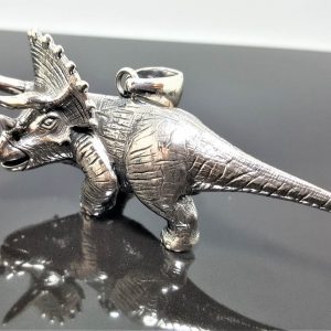STERLING SILVER 925 Dinosaur Triceratops Large Heavy Pendant Exclusive Design
