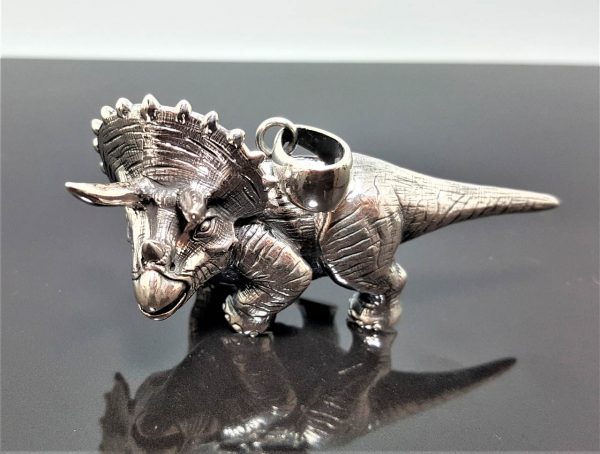 STERLING SILVER 925 Dinosaur Triceratops Large Heavy Pendant Exclusive Design 50 grams