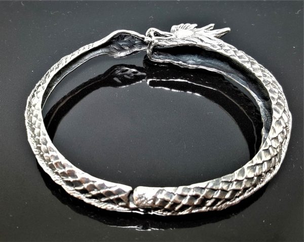 STERLING SILVER 925 Ouroboros Bracelet Dragon eating Tail Ancient Sacred Symbol Spiritual Talisman Amulet Good Luck Heavy 60 grams