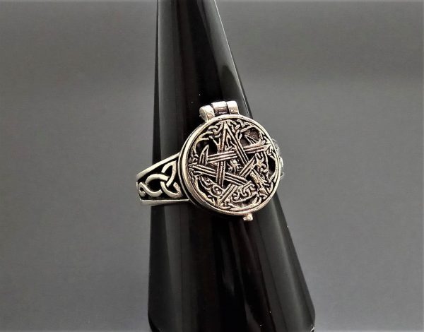 925 Sterling Silver Ring Locket Pentagram Star Trinity Celtic Knot Sacred Symbols Talisman Protective Amulet Occult Secret Compartment