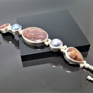 STERLINGS SILVER 925 Genuine Pietersite Bracelet Mobe Pearl Natural Pietersite Gemstone 7.5 inches Adjustable