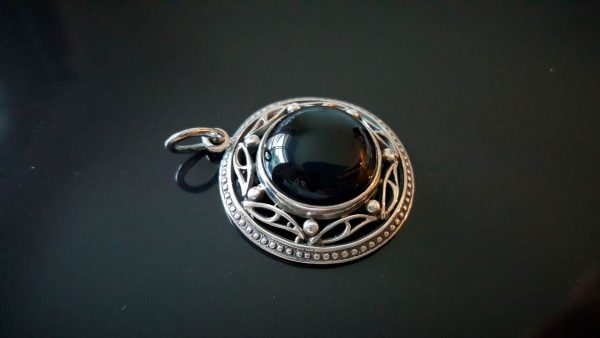 Eliz Sterling Silver Handmade Pendant Natural Black Onyx Unique Design