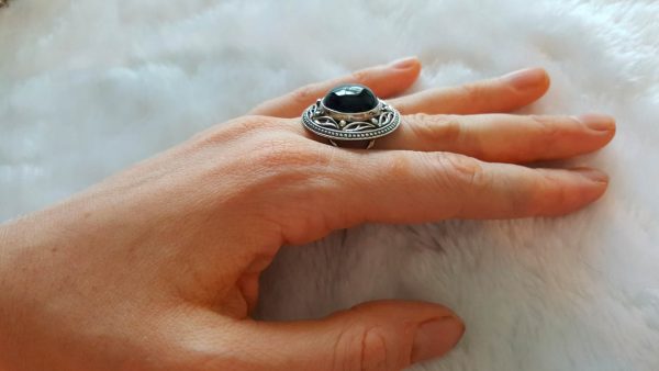 Eliz Sterling Silver Handmade Ring Natural Black Onyx Gemstone Unique Design