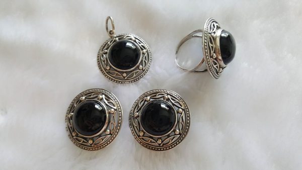 Eliz Sterling Silver Handmade Ring Natural Black Onyx Gemstone Unique Design