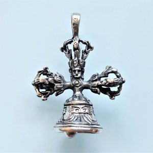Eliz STERLING SILVER 925 Tibetan Double Dorje Vajra Bell Pendant Buddhist Jewelry Tibetan Ritual Object Pendant Nepal Vishva