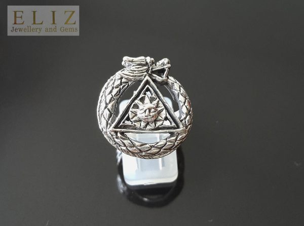 Ouroboros 925 Sterling Silver Ring Dragon Eating Tail Pyramid Sun Sacred Symbol Talisman Amulet Symbol of life Handmade