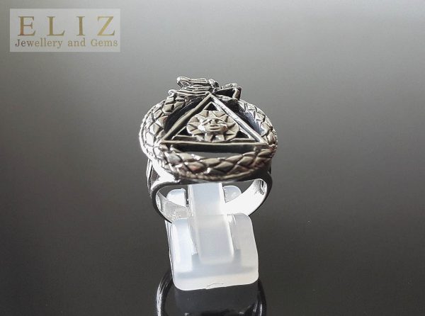 Ouroboros 925 Sterling Silver Ring Dragon Eating Tail Pyramid Sun Sacred Symbol Talisman Amulet Symbol of life Handmade