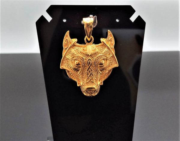 Fenrir Wolf Pendant STERLING SILVER 925 22 k Gold Plated Celtic Amulet Viking Jewelry Scandinavian Talisman