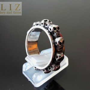 Eliz Solid .925 Sterling Silver Men's Ring Skulls Spinner Anti Stress Fidget Meditation Kinetic SIZE 7.5, 9, 10, 10.75, 11.75, 13